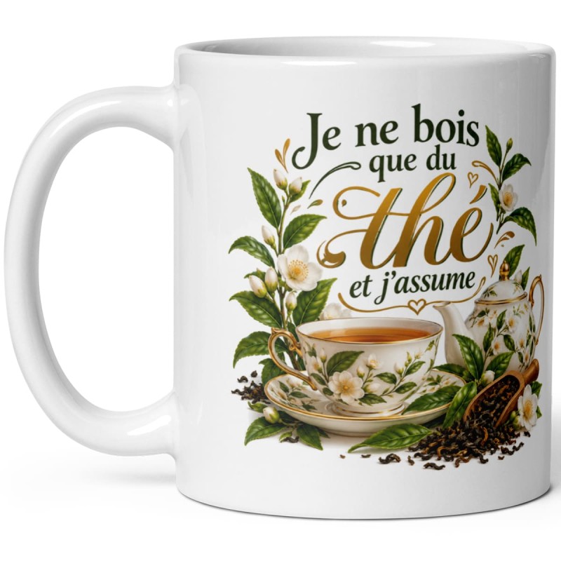 Mug amateur de thé, tasse fleurie et dorée pas chère