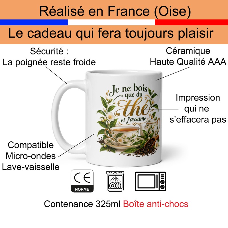 Mug amateur de thé, tasse fleurie et dorée pas chère