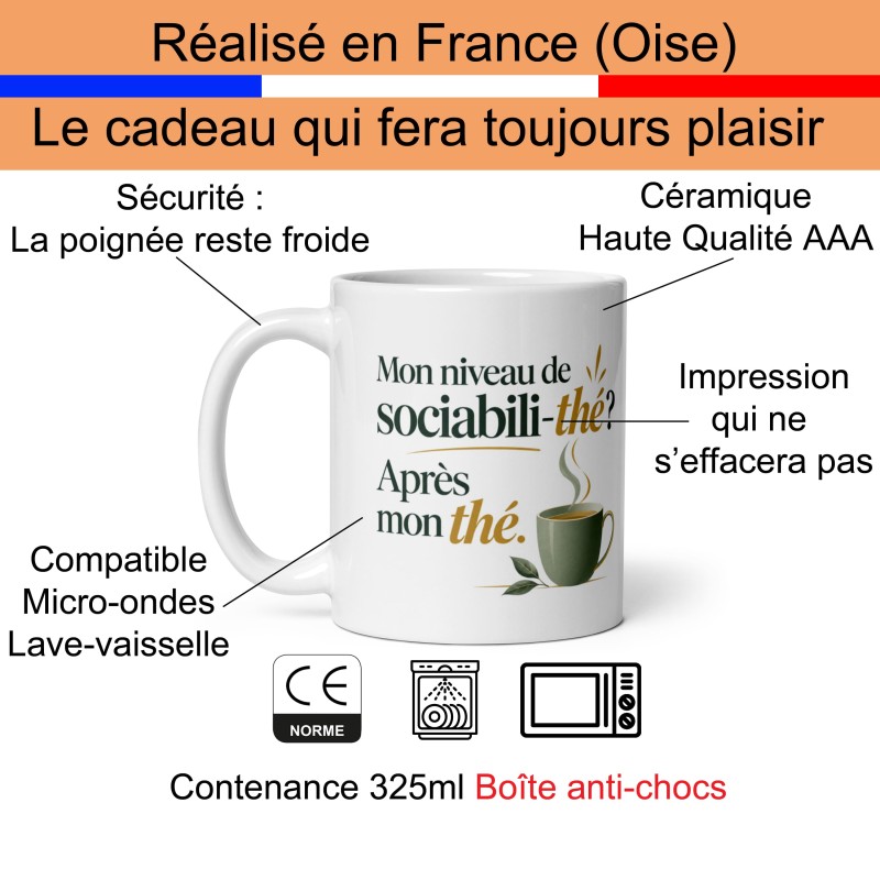 Mug humour pas sociable avant mon thé, tasse drôle du matin