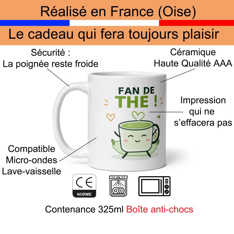 Tasse fan de thé mignonne, mug Team thé illustré cartoon