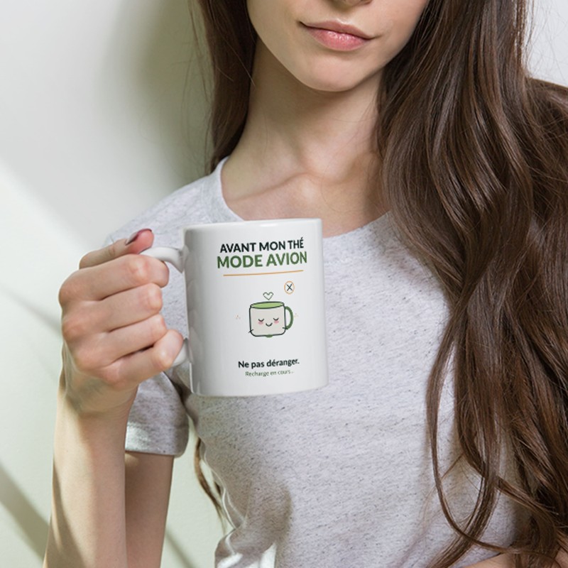 Achat mug avant mon thé mode avion, tasse drôle réveil