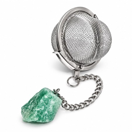 Boule infuseur à thé en acier inoxydable avec pendentif en aventurine verte naturelle scintillante