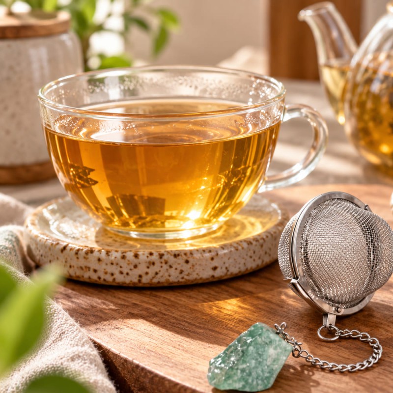 Infuseur à thé boule inox avec pierre aventurine verte