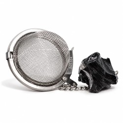 Boule infuseur à thé en acier inoxydable avec pendentif en obsidienne noire naturelle polie