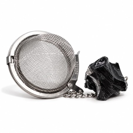 Boule infuseur à thé en acier inoxydable avec pendentif en obsidienne noire naturelle polie