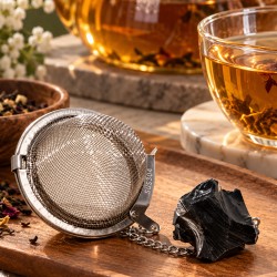 Achat infuseur à thé boule inox pierre obsidienne noire