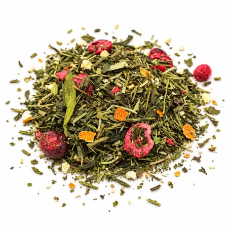 Sachet de 50 g de thé vert Dragon au Sencha, au Longjing, à l’ananas, à l’orange et à la myrtille