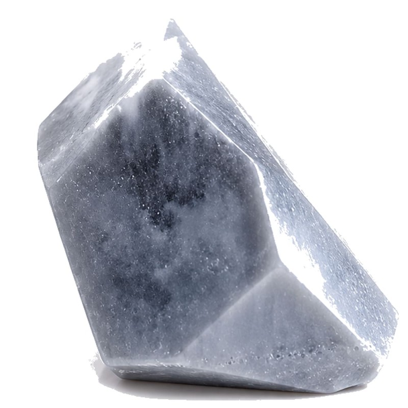 Savon artisanal en forme de cristal taillé élément Air avec pierre naturelle cachée, dans sa boîte cadeau illustrée