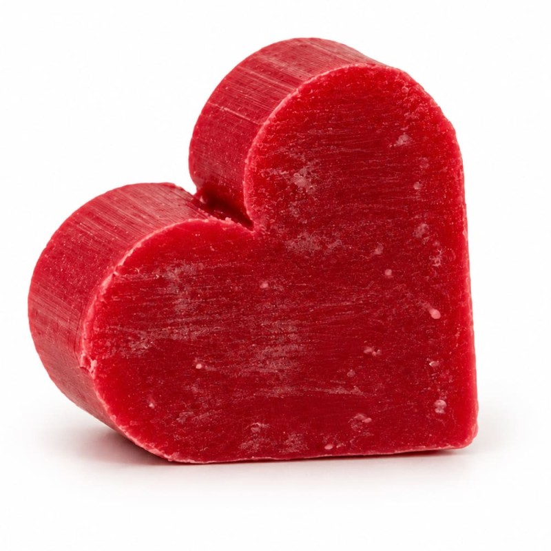 Mini savon artisanal en forme de cœur couleur framboise, petit cadeau d’invité parfumé
