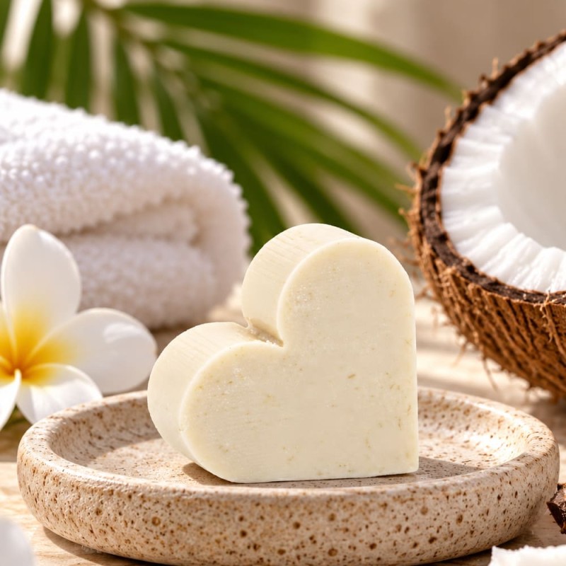 Acheter mini savon coeur coco, cadeau baptême invités