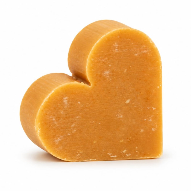 Mini savon artisanal orange en forme de cœur au parfum d’orange et de gingembre, petite attention de Noël