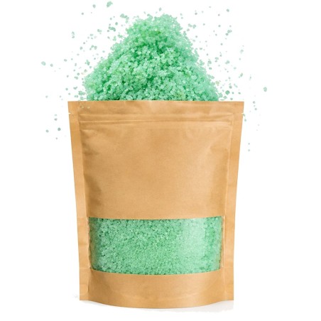 Sachet kraft de sel de bain aromathérapie anti-stress vert à la bergamote, au géranium et au vétiver, idée cadeau détente