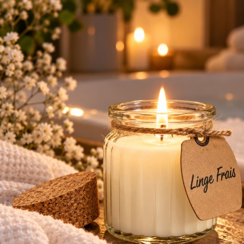 Bougie odeur linge propre cire de soja, idée cadeau maison