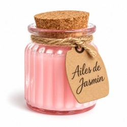 Bougie parfumée au jasmin en cire de soja dans un pot en verre avec couvercle en liège, idée cadeau fleuri pour femme