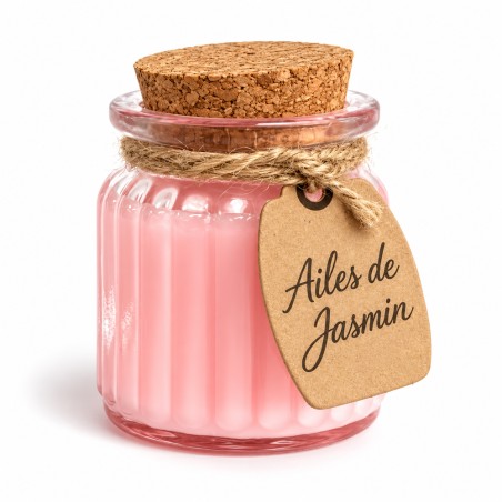 Bougie parfumée au jasmin en cire de soja dans un pot en verre avec couvercle en liège, idée cadeau fleuri pour femme