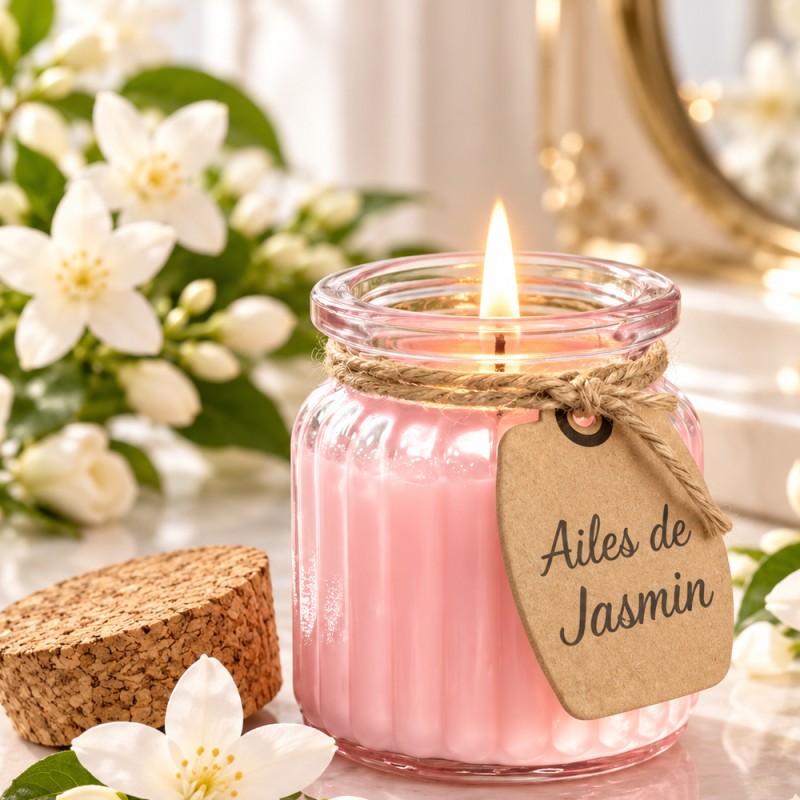 Vente bougie parfum jasmin en cire de soja, cadeau femme