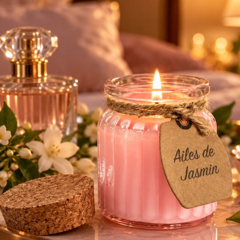 Vente bougie parfum jasmin en cire de soja, cadeau femme