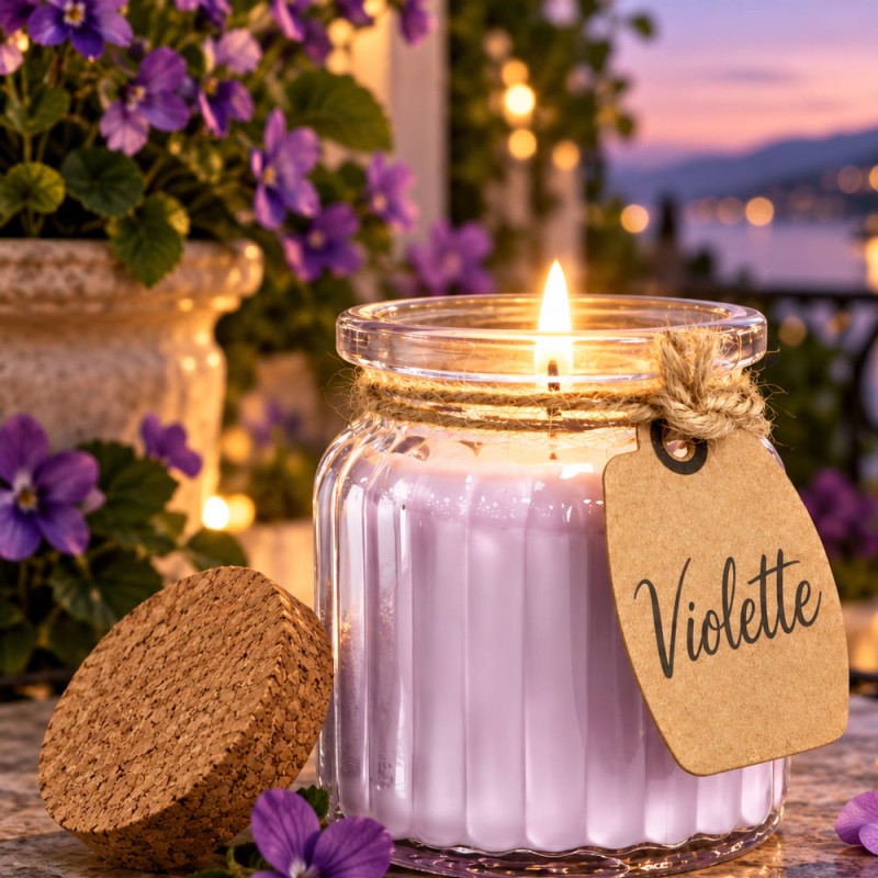 Bougie parfum violette en cire de soja, cadeau belle-mère
