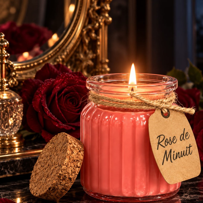 Commander bougie parfumée à la rose, cire de soja, cadeau