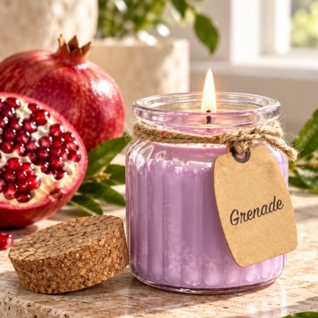 Bougie parfumée grenade cire de soja, cadeau porte-bonheur