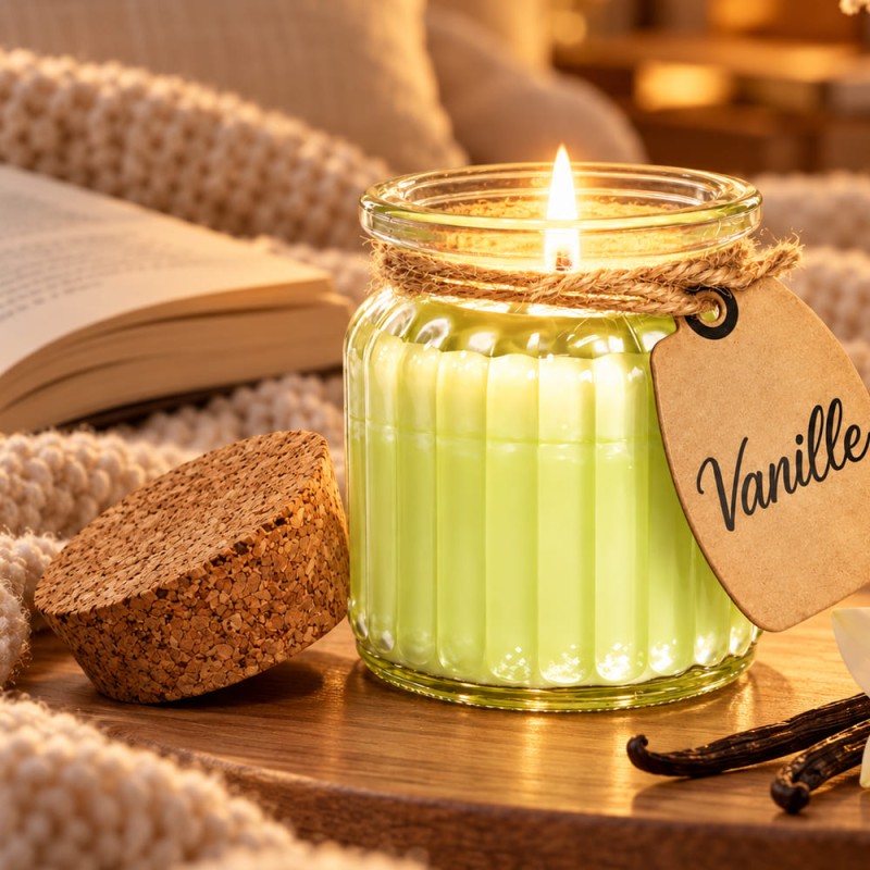 Bougie vanille en cire de soja pas chère, cadeau gourmand