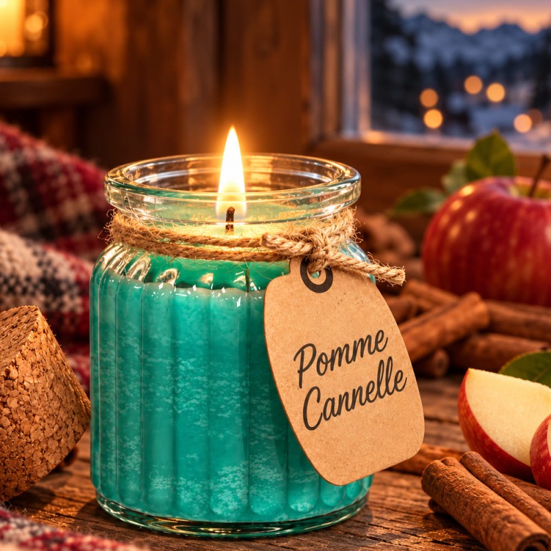 Bougie parfumée pomme cannelle en cire de soja, cadeau Noël