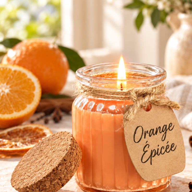 Achat bougie orange épicée en cire de soja, cadeau homme