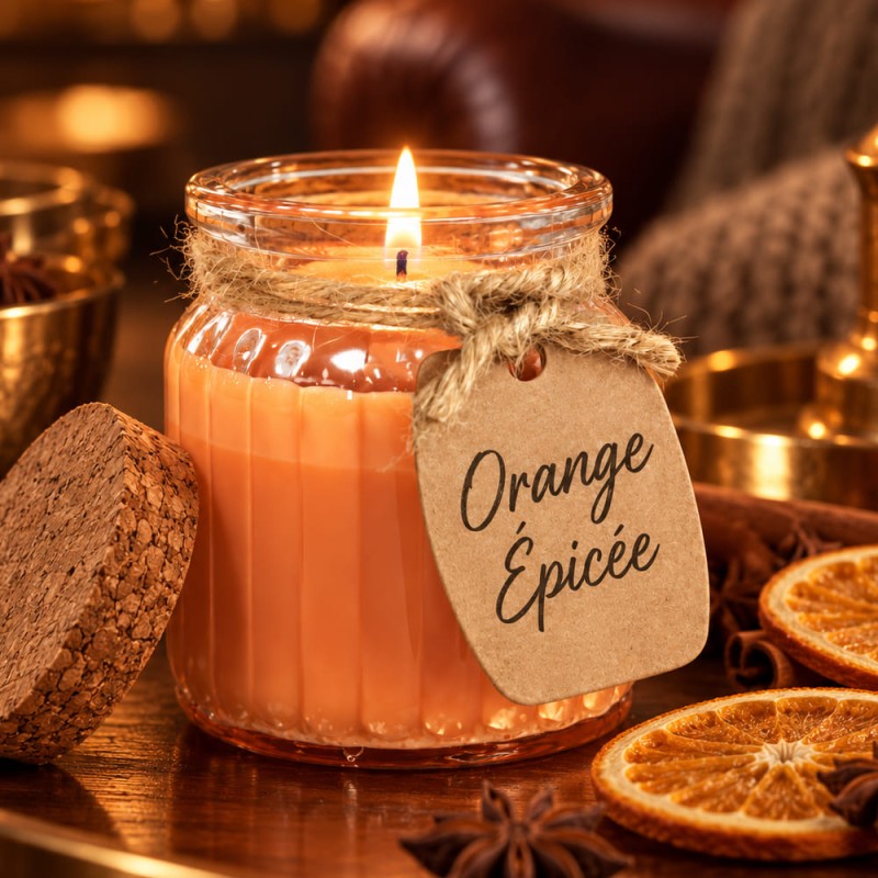 Achat bougie orange épicée en cire de soja, cadeau homme
