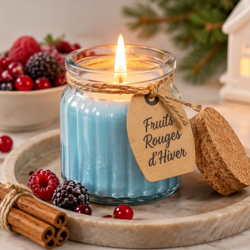 Bougie parfumée fruits rouges en cire de soja, cadeau Noël